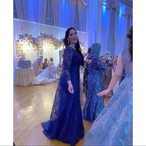 Stunning Lace Navy Blue Evening Dress